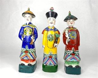 (3) 11 3/4" Chinese Porcelain Clay Figurines
