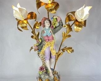 Tall 33" Capidomonte Figural Gilded Lamp