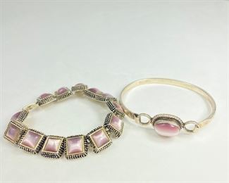 (2) Tiger Eye Sterling 7 1/2" Bracelets 2.2 ozt