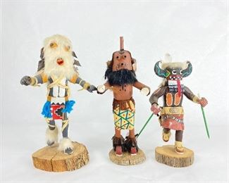 (3) Hand Crafted Kachina Figurines Signed