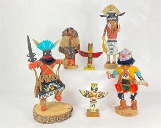 (5) Kachina Figures & (2) Small Wooden Totems