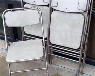 4 Samsonite Folding Chairs w/Cream Marble Vinyl Seats