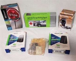 2 Garage Light Up Parking Lights, Heated Auto Mug, 2 Tracfones and Quartz Clock Movement