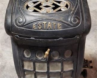 The Estate Stove Company Cast Iron Gas Stove Active No. 206 ~ 16 x 12 x 28 in. tall ~ one leg broke and Chrome Finale pegs broke ~ see pix