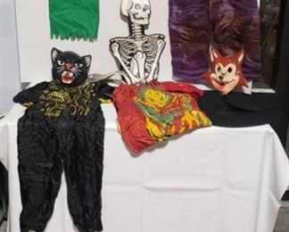 Vintage Halloween Costumes & Decor w/ Party Signs