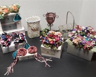 Partylite Faux Flower Candle Rings (P0080, P0087 (3), P0040 (2), P0019, & P0605) and 3 Candle Holders