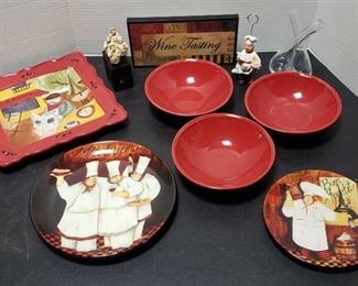 Chef Design Plates, Platter, Bowls, Cheese Spreader Knives, Recipe Holder, and Wall Decor
