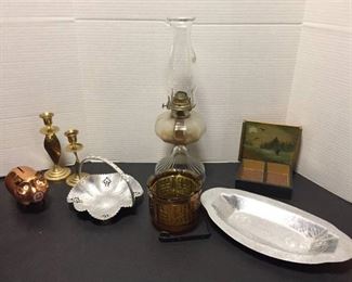 Vintage oil lamp, Brass, Aluminum & Copper Decor, Hanging planter, Painted Card Box