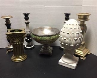 Painted Console bowl, Column vase, Pair of Candlesticks, Column Candle Stands, Large Pineapple Finial