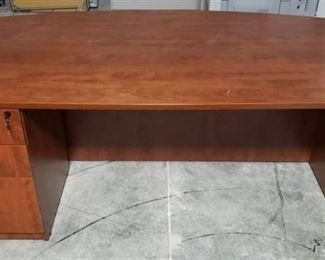 Large Wood Desk w/Set of 3 Drawers ~ Keys Included ~ Bottom Drawer need repaired ~ 71 x 41 x 29.5 in. tall ~ Very Heavy ~ Bring Help to Load