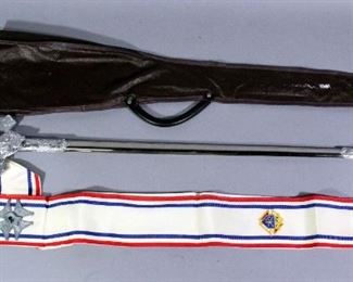 Knights Of Columbus Ceremonial Sword With Metal Scabbard And Sash, Lynch And Kelly, 25.5" Blade, In Case