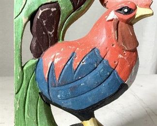 Painted Wood Rooster Figural 13 in H