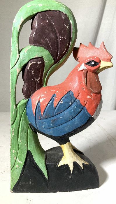 Painted Wood Rooster Figural 13 in H
