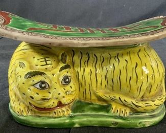 Antique Asian Tiger Ceramic Neck Pillow