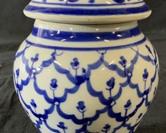 Modern Blue White Porcelain Ginger Jar