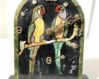 HALLER Stone Mosaic Parrot Mantle Clock, Brazil