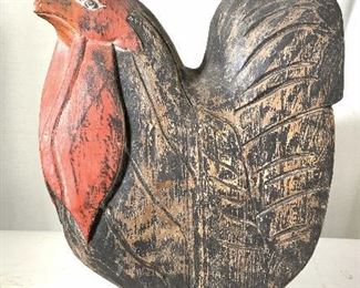 Vintage Carved Wood Painted Rooster Sculptural