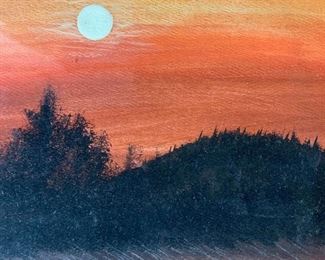 Gouache Painting, Sunset Scene