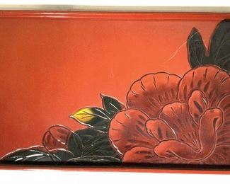 Artist Signed Asian Red Lacquer Tray