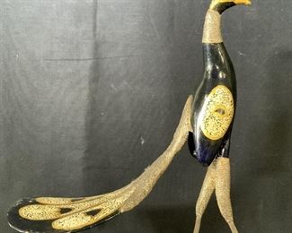 Wood and Metal Peacock Sculpture Artwork
