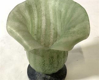 Vintage Green Art Glass Lily Vase