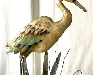Antique Painted Metal Stork Sculpture