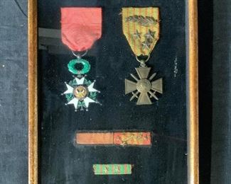 Framed Vintage French Military Medals