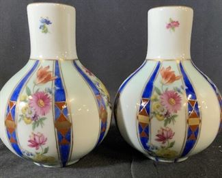 Pair Vintage Hand Painted Porcelain Vases