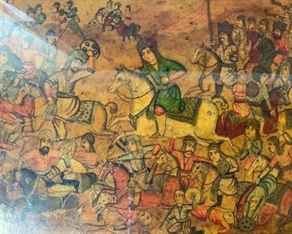 Middle Eastern Style Panel Painting, Battle Scene