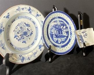 Lot3 SIGN BLUE & WHITE Antq Asian Porcelain Dishes