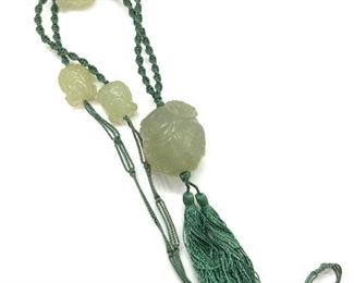 Vntg Hand Carved Jade Asian Figural Bead Necklace