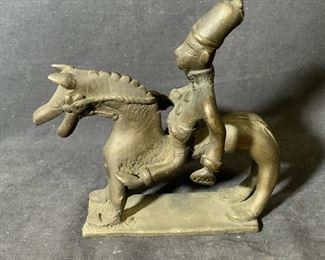 Bronze Equestrian Horse w Rider Statue