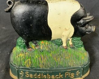 Vintage Cast Iron Saddleback Pig Doorstop