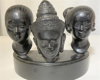 South East Asian Style Triple Bust Sculpture