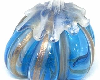 Blue Artisan Glass Pumpkin Form Paperweight