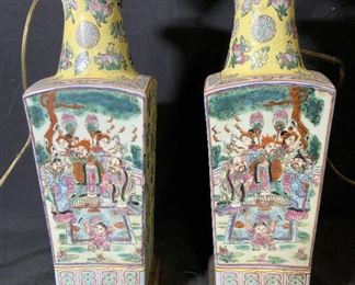 Pair Vintage Porcelain Asian Lamps