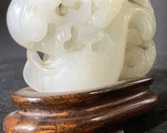 Antique Hand Carved WHITE JADE FISH W/ Stand