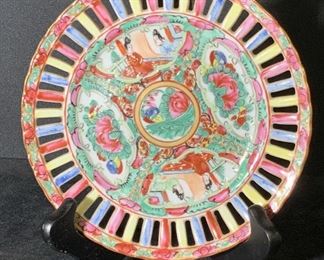 Antq Hand Painted Asian Ceramic Famile Rose Plate