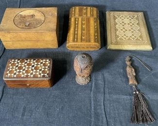 Group Lot 6 Wood Desk Accessories & Collectibles