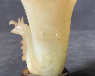 Asian Jade Stone Vase with Rooster Figural