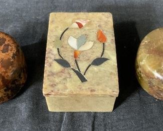 Lot 3 Carved Stone Trinket Boxes
