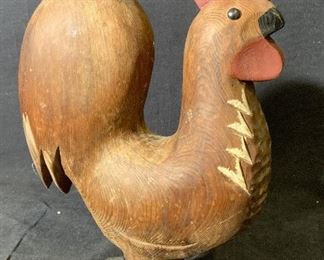 Hand Carved & Painted Wooden Chicken Folk Art