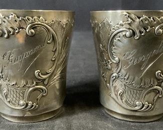 Pair Vintage Marked Sterling Silver Cups