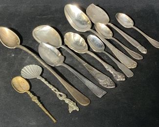 Lot 11 Vintage Signed Silver Plated & Brass Spoons