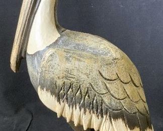 Hand Painted Wooden Pelican Sculpture