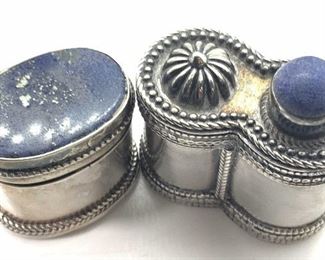 Set2 Vntg Sterling Natural Blue Stone Pill Boxes