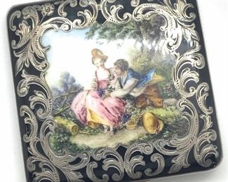 Vntg Hand Painted Austrian Sterling Silver Compact