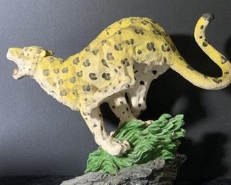 Vintage Composite Leaping Cheetah Statue