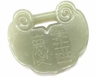 Signed Asian Hand Carved GREEN JADE Pendant