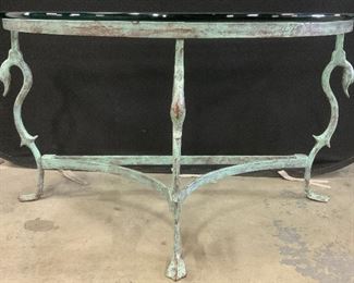 Vintage Demilune Glass Topped Console Table